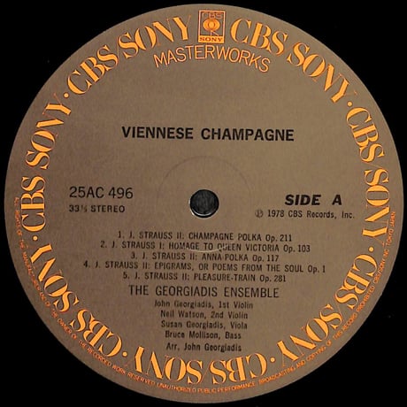ジョージアディス・アンサンブル / ウィーンのシャンペン [※国内盤,品番:25AC 496］(LPレコード)