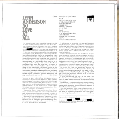 リン・アンダーソン / No Love At All [※輸入盤,生産国:US,品番:C 30099］(LPレコード)
