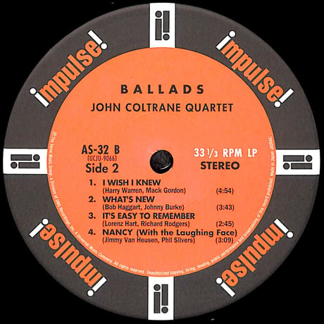 ジョン・コルトレーン / バラード [※国内盤,品番:UCJU-9066］(LPレコード)