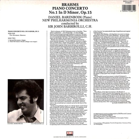 ダニエル・バレンボイム / Brahms:Piano Concerto No 1 In D Minor,Op.15 [※輸入盤,生産国:UK,品番:EMX 41 2085 1］(LPレコード)