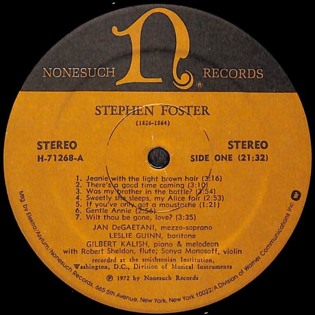 スティーヴン・フォスター歌曲集 [※輸入盤,生産国:US,品番:G-5018H］(LPレコード)