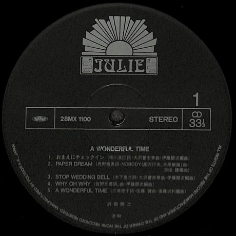 沢田研二 / ア・ワンダフル・タイム [※国内盤,品番:28MX 1100］(LPレコード)