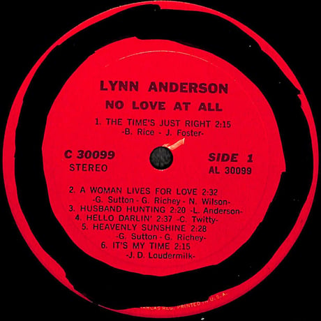 リン・アンダーソン / No Love At All [※輸入盤,生産国:US,品番:C 30099］(LPレコード)