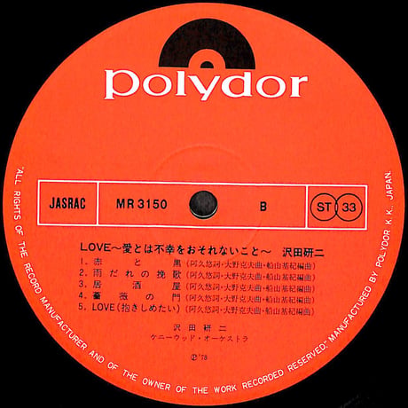 沢田研二 / Love 愛とは不幸をおそれないこと [※国内盤,品番:MR 3150］][フォトピンナップ付き](LPレコード)