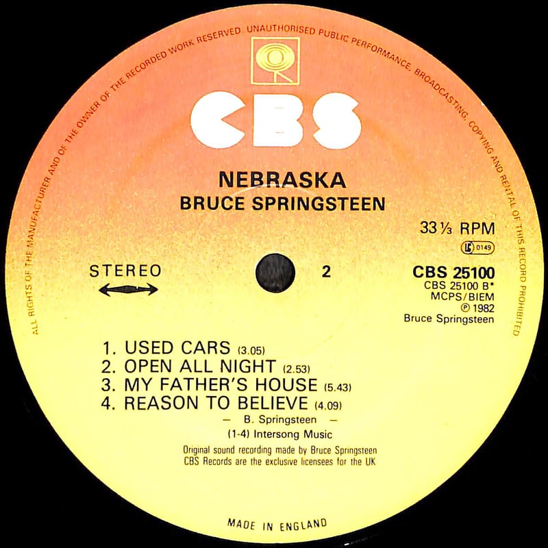 ブルース・スプリングスティーン / Nebraska [※輸入盤,生産国:UK