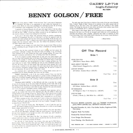 ベニー・ゴルソン・カルテット / Free［※国内盤,品番:MJ-1004］(LPレコード)