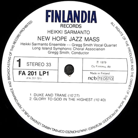 グレッグ・スミス / Heikki Sarmanto:New Hope Jazz Mass [※輸入盤,生産国:Finland,品番:FA 201 LP2,2枚組］(LPレコード)