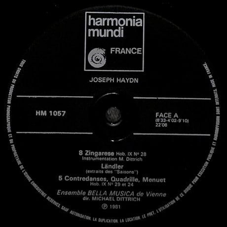ミハエル・ディトリッヒ / Haydn:Zingarese - Ländler - Nocturnes [※輸入盤,生産国:France,品番:HM 1057］(LPレコード)