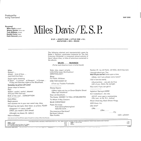 マイルス・デイヴィス / E.S.P. [※国内盤,品番:18AP 2066］(LPレコード)