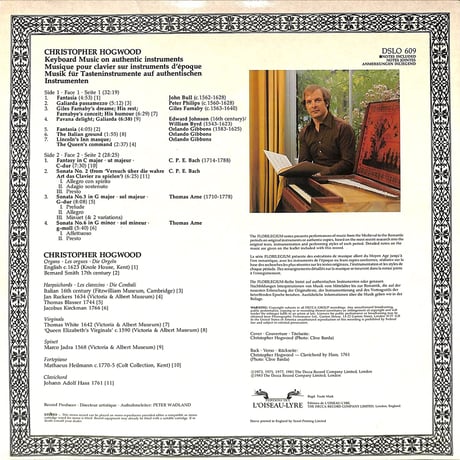クリストファー・ホグウッド / 鍵盤音楽（UK L'OISEAU-LYRE ORIGINAL,DSLO609）（長岡鉄男の外盤A級）（LPレコード）