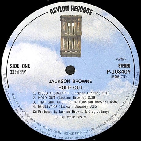 ジャクソン･ブラウン / ホールド・アウト [※国内盤,品番:P-10840Y］(LPレコード)