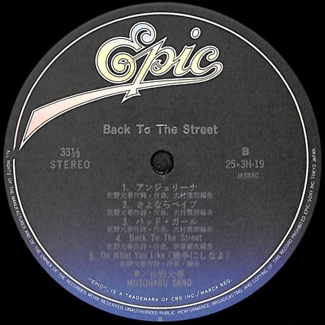 佐野元春 / Back To The Street [※国内盤,品番:25・3H-19］(LPレコード)