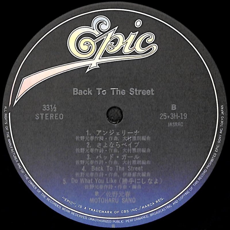 佐野元春 / Back To The Street [※国内盤,品番:25・3H-19］(LP