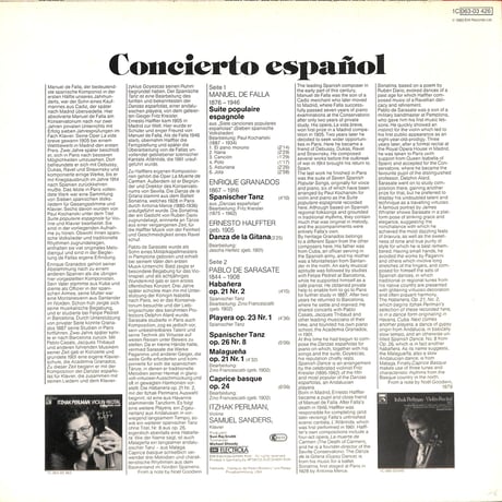 イツァーク・パールマン,サミュエル・サンダース / Concierto Español [※輸入盤,生産国:,品番:1 C 063-03 426］(LPレコード)