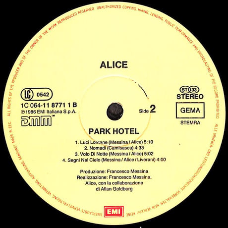 アリス / Park Hotel [※輸入盤,生産国:Europe,品番:11 8771 1］(LPレコード)