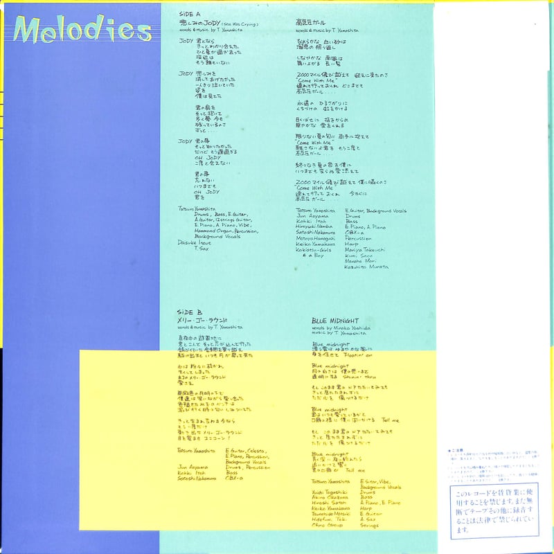 山下達郎 / MELODIES [※国内盤,品番:MOON-28008］(LPレコード) |