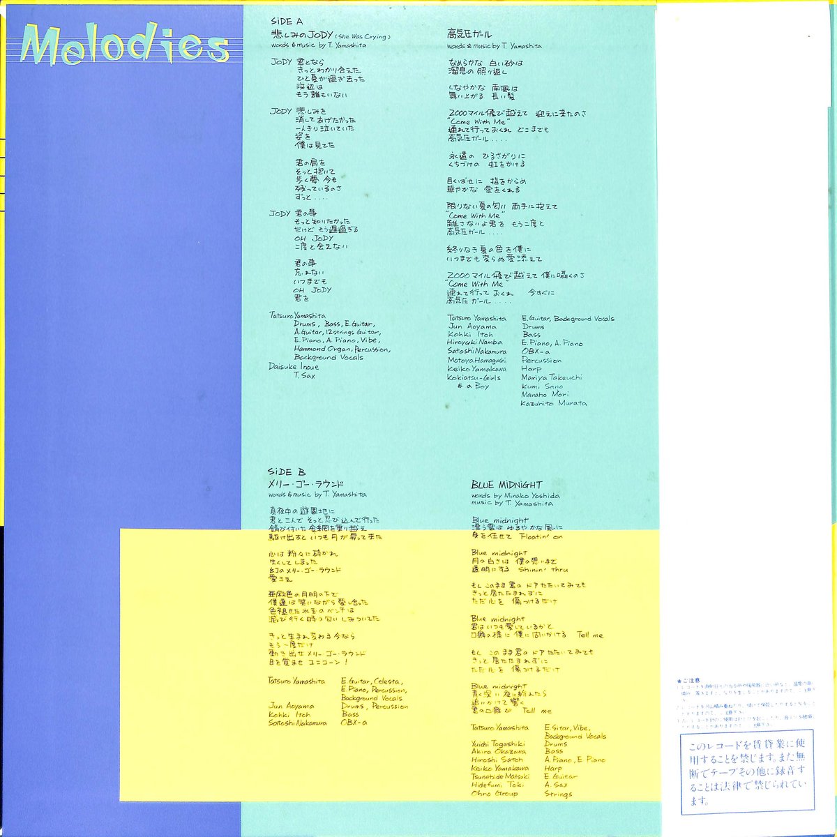 山下達郎 / MELODIES [※国内盤,品番:MOON-28008］(LPレコード) |