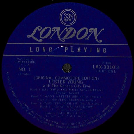 レスター・ヤング / Lester Young With The Kansas City 5［※国内盤,品番:LAX 3310］(LPレコード)