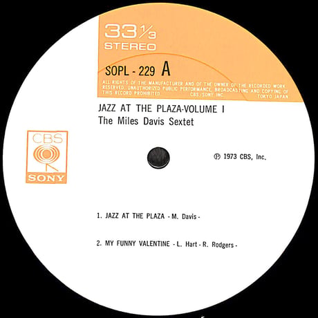 ザ・マイルス・デイビス・セクステット / ジャズ・アット・ザ・プラザ Vol.1  [※国内盤,品番:SOPL 229］(LPレコード)