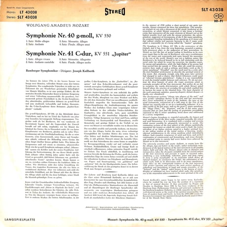 モーツァルト / Symphony No. 40 in G Minor, K.550…[※輸入盤,生産国:Germany,品番:SLT 43038］(LPレコード)