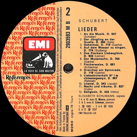 エリーザベト・シューマン / Schubert Der Hirt Auf Dem Felsen Et 45 Lieder [※輸入盤,生産国:France,品番:2903593,2枚組］(LP)