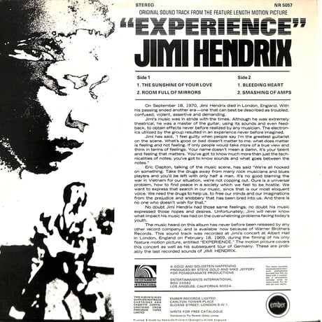 ジミ・ヘンドリックス / Original Sound Track 'Experience' ［※輸入盤,生産国:UK,品番:NR 5057］ (LPレコード)
