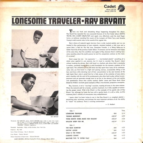 レイ・ブライアント / Lonesome Traveler [※輸入盤,生産国:US,品番:LP 778］(LPレコード)