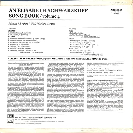 エリーザベト・シュヴァルツコップ / The Elisabeth Schwarzkopf Songbook Volume 4 [※輸入盤,生産国:UK,品番:ASD 2844］(LPレコード)
