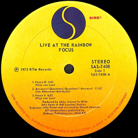 フォーカス / Live At The Rainbow [※輸入盤,生産国:US,品番:SAS-7408］(LPレコード)