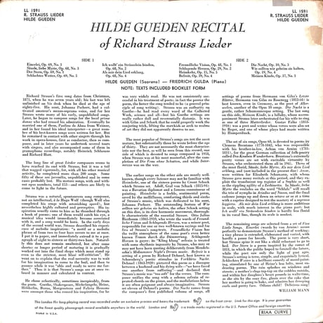 ヒルデ・ギューデン / Recital Of Richard Strauss Lieder [※輸入盤,生産国:UK,品番:LL 1591］(LPレコード)