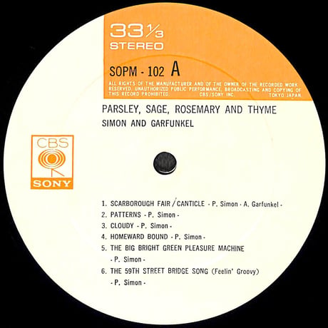 サイモン&ガーファンクル / Parsley, Sage, Rosemary And Thyme [※国内盤,品番:SOPM 102］(LPレコード)