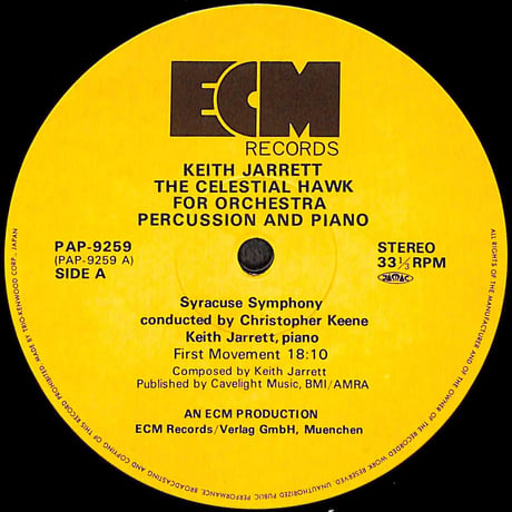 キース・ジャレット / The Celestial Hawk For Orchestra Percussion And Piano [※国内盤,品番:PAP-9259］(LPレコード)