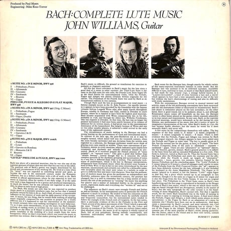 ジョン・ウィリアムズ / Bach Complete Lute Music（LPレコード）