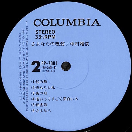 中村雅俊 / さよならの吸殻 [※国内盤,品番:PP-7001］(LPレコード)
