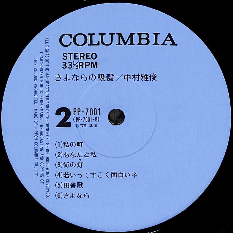 中村雅俊 / さよならの吸殻 [※国内盤,品番:PP-7001］(LPレコード