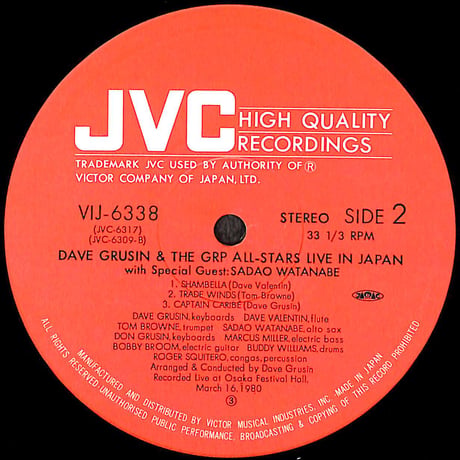 デイブ・グルーシン&GRPオール・スターズ / ライブ・イン・ジャパン [※国内盤,品番:VIJ-6338］(LPレコード)