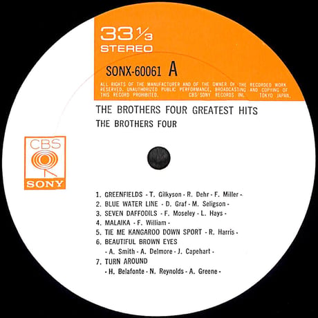 ブラザース・フォア / ブラザース・フォア・グレーテスト・ヒット [※国内盤,品番:SONX 60061］(LPレコード)