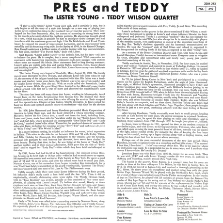 レスター・ヤング,テディ・ウィルソン / Pres And Teddy [※輸入盤,生産国:France,品番:2304 213］(LPレコード)