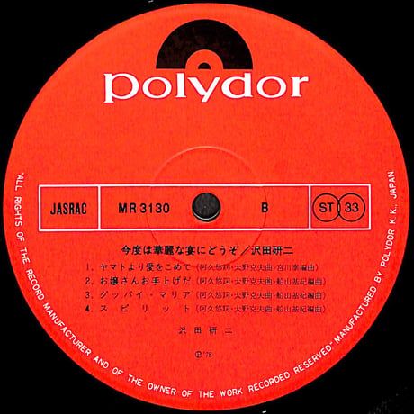 沢田研二 / 今度は、華麗な宴にどうぞ。 [※国内盤,品番:MR-3130］(LPレコード)