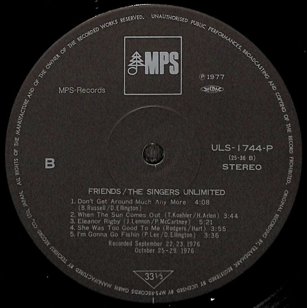 SEMRR 織ケット(マリアンヌ)　シングル ザ・シンガーズ・アンリミテッド / フレンズ [※国内盤,品番:ULS