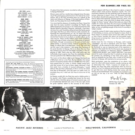 ジョー・パス / フォー・ジャンゴ [※国内盤,品番:GXF-3107］(LPレコード)