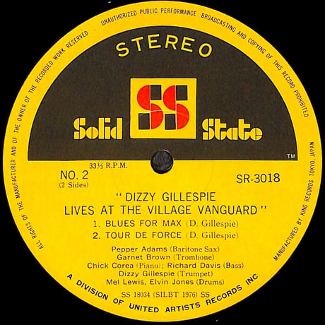 ディジー・ガレスピー / Live At The Village Vanguard [※国内盤,品番:SR 3018］(LPレコード)