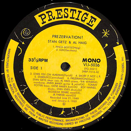 スタン・ゲッツ / Prezervation［※国内盤,品番:VIJ-5036］(LPレコード)