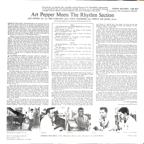 アート・ペッパー / アート・ペッパー・ミーツ・ザ・リズム・セクション  [※国内盤,品番:LAX-3011］(LPレコード)