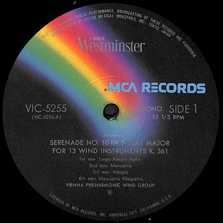 モーツァルト:セレナード第10番「13管楽器」 [※国内盤,品番:VIC-5255］(LPレコード)