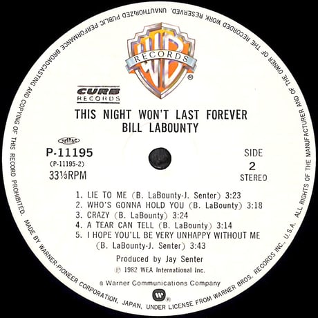 ビル・ラバウンティ / 涙は今夜だけ [※国内盤,品番:P-11195］ (LPレコード)