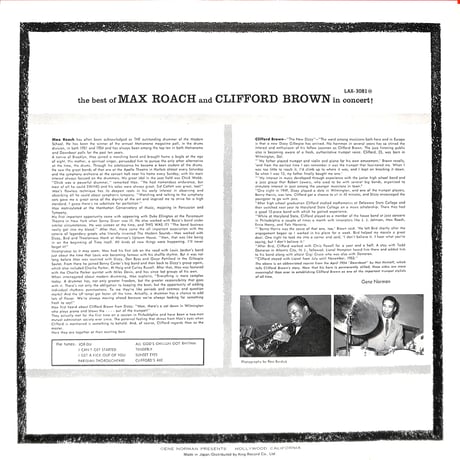 クリフォード・ブラウン / マックス・ローチ・イン・コンサート [※国内盤,品番:LAX 3081］(LPレコード)