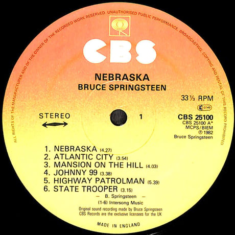 ブルース・スプリングスティーン / Nebraska [※輸入盤,生産国:UK,品番:CBS 25100］(LPレコード)