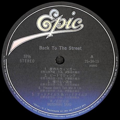 佐野元春 / Back To The Street [※国内盤,品番:25・3H-19］(LPレコード)
