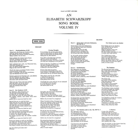 エリーザベト・シュヴァルツコップ / The Elisabeth Schwarzkopf Songbook Volume 4 [※輸入盤,生産国:UK,品番:ASD 2844］(LPレコード)